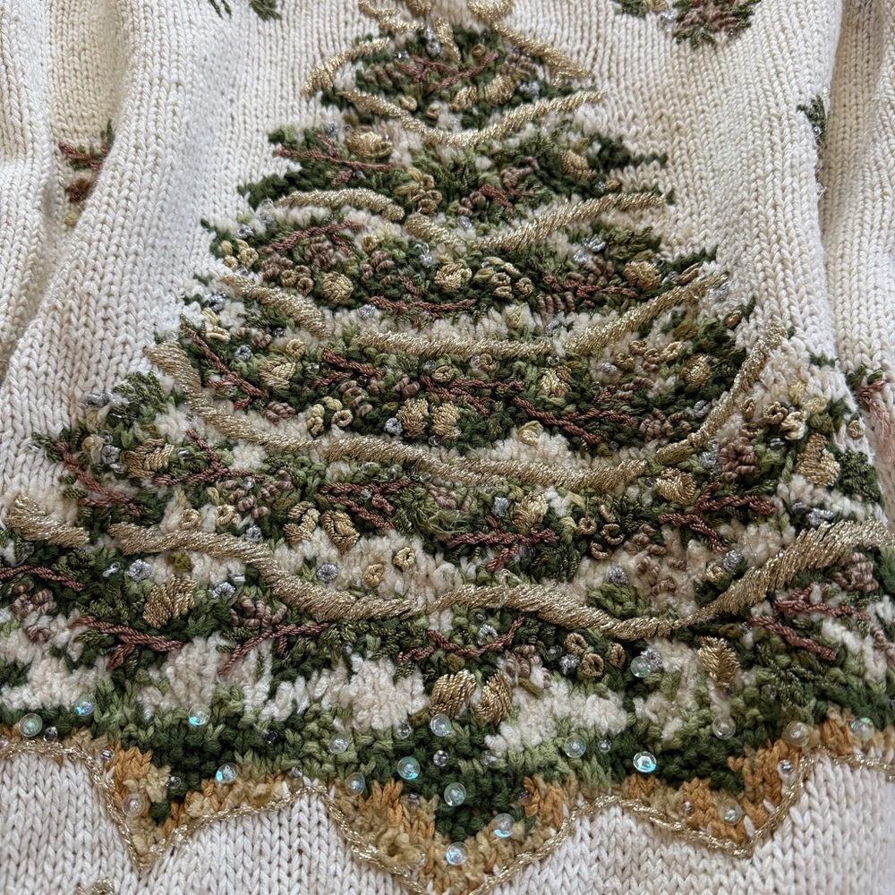 Vintage Hand-Embellished Christmas Tree Sweater – Size L - Picture 6 of 14